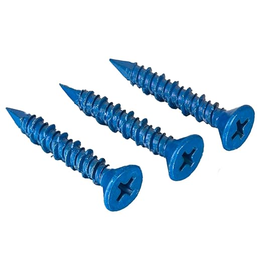 130Pcs 3/16 x 1-1/4 in Concrete Screws with Drill bits,Masonry Screws for Concrete Assortment Kit,Flat Head Block Cement Stacoo Screws and Anchors,Diamond Point,Blue Coated(1LB)