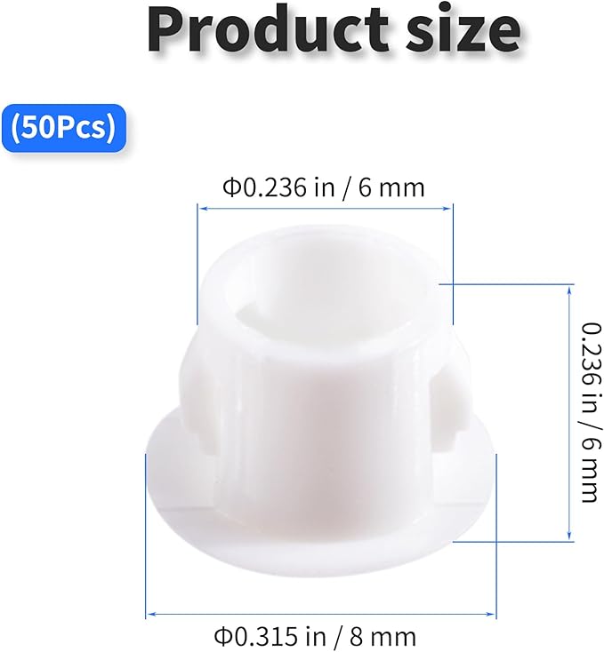 50 Pcs OD 0.236"(6mm) White Hole Knockout Locking Plugs,Plastic Nylon Round Drilling Hole Plugs,Flush Type Panel Round Snap in Fastener,Tube Fastener Cover for Furniture Insert End Caps