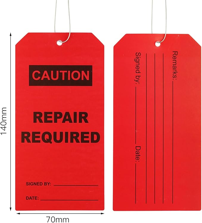 100 pcs Repair Require Tagswith Pre-Attach Wire,PVC Plastic Maintenance Required Tags