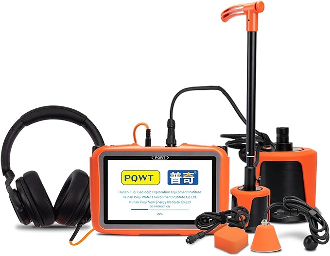 PQWT L7000 Underground Water Leak Detectors Indoor Outdoor Wall Water Pipe Detector Machine Multi Sensor Acoustic Pipeline Leakage Detection Kit Noise Reduction Headphone Smart Touchscreen Carry Case