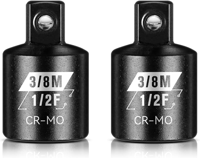 BLACKROBOT 2 Piece 1/2”F To 3/8”M Impact Socket Adapter Set,SAE Drive Cr-Mo Steel Exceeds ANSI Standards,Square Drive Reducer for Impact Driver Wrench