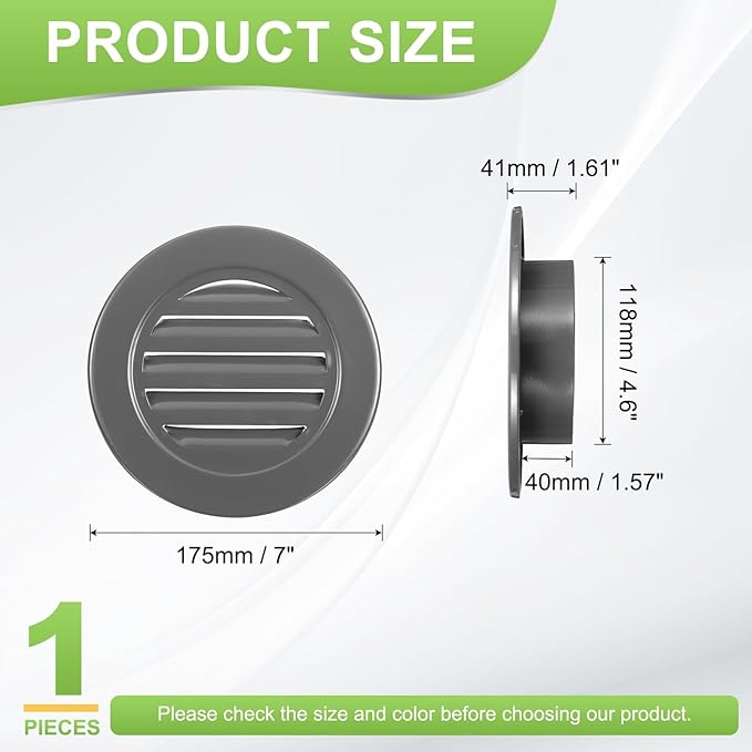 PATIKIL 4.6" Round Air Vent, Louver Grille Cover Aluminum Alloy Soffit Vent HVAC Ventilation for Ceiling Wall Roofing Bathroom Kitchen Garage Duct Shed Garage, Dark Gray