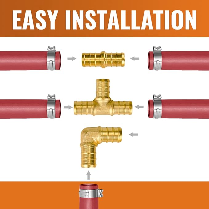 1/2" Pex Fittings, SUNGATOR 45 PCS 1/2 Inch Pex Fittings Set, 15 Each Elbow Tee Coupling, No Lead Brass, ASTM F1807