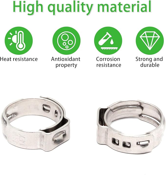 Stainless Steel 304 Pex Crimp Ring Clamp, Hose Pex Fitting Clamps (1/2 Inch, 50pcs)