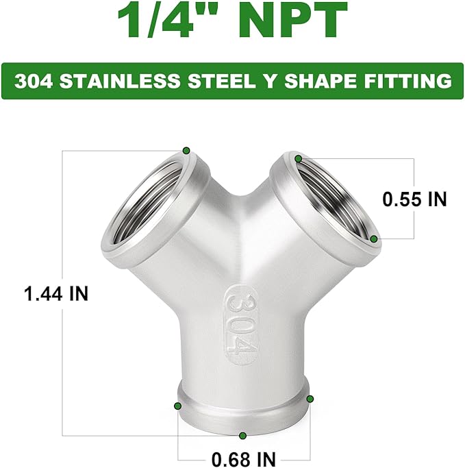 TAISHER 5PCS 304 Stainless Steel Y Shape 3 way Pipe Fittings, 1/4" x 1/4" x 1/4" NPT Female Pipe Fittings