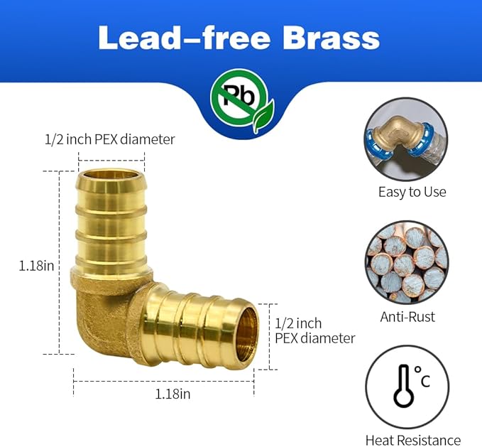45pcs 1/2" PEX Fittings, Elbow TEE Straight Couplings Set, PEX Brass Crimp Fitting Combo with Tees, Elbows, Straights