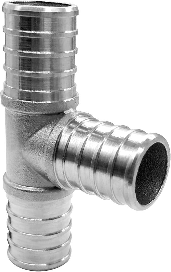 3/4 Inch Stainless Steel PEX Tee Crimp Fitting for PEX Pipe (Pack of 3)