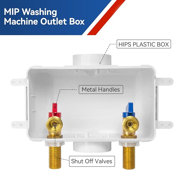 Washing Machine Outlet Box,1/2 Inch Sweat MIP x 3/4 Inch MHT Connection Laundry Outlet Boxes,Washer Plumbing Fittings Box with Center Drain