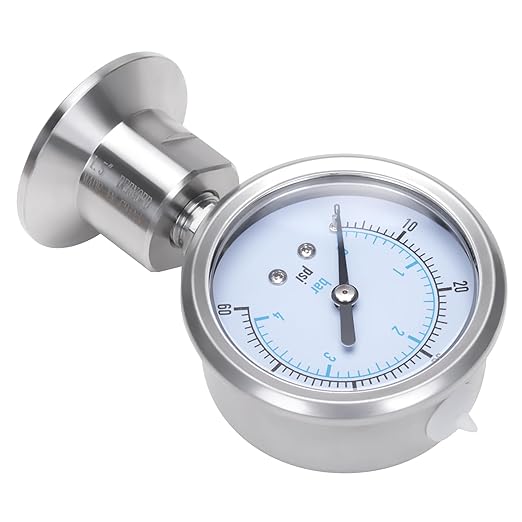 DERNORD Sanitary Pressure Gauge SS304, 2.5" Dial, 0-60 PSI, 1.5" Tri Clamp Bottom Mount
