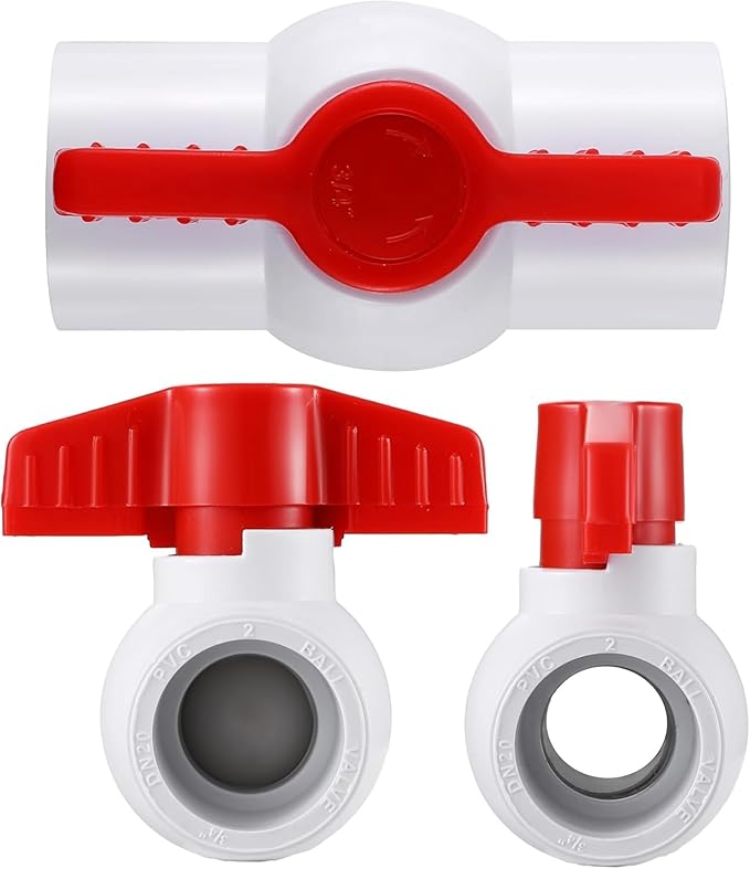 2" PVC Ball Valve, 2 Pcs Red T-Handle Shut-Off Valve for Cold Water Supply Lines and Outdoor Plumbing