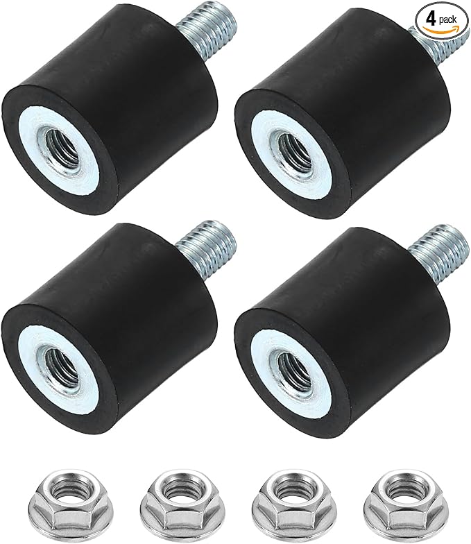 uxcell M5 Rubber Mounts, 4Pcs 15x15mm(DxH) Rubber Cylindrical Anti Vibration Isolator Shock Absorber with Lock Nut for Car Bobbin Generator Air Compressors