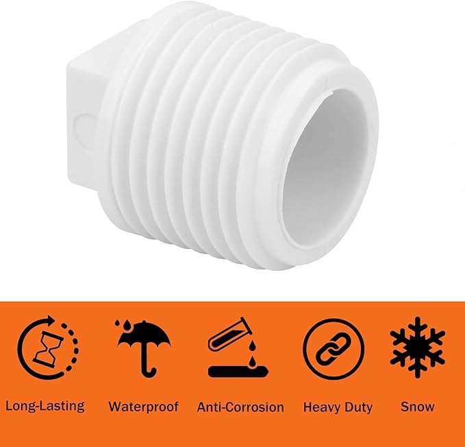 20Pack 1/2 Inch PVC Male Threaded Pipe End Cap SCH40 1/2" PVC NPT Male Cleanout End Cap Plug Adaptor for Plumbing Water Line