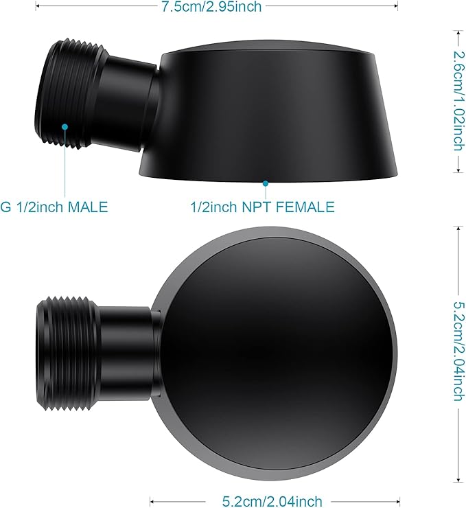 Wall Mounted Supply Elbow, Wall Elbow for Hand Shower, Solid Brass Round Wall Supply Elbow, Check Valve Included (Matte Black)