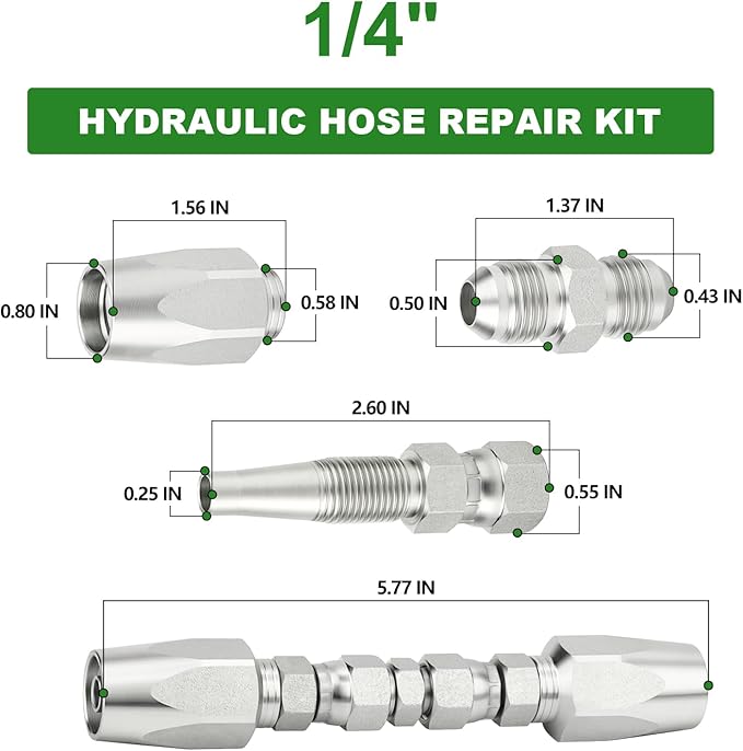 TAISHER 2PCS Hydraulic Hose Repair Kit 1/4" Reusable Fittings, 2-Wire Size #04 Field Repair Kit
