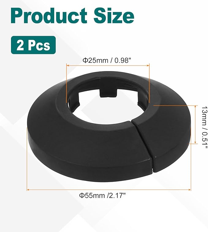 uxcell Escutcheon Plate, 1Pcs 25mm - Fit 0.98" Outer Diameter Split Pipe Flange Water Pipe Cover Collar Decoration, PP Plastic Plumbing Cover Plates (Black)