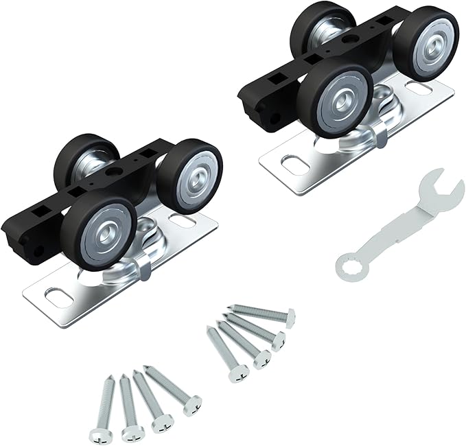 JUBEST Pocket Door Rollers Assembly, Commercial Grade Sliding Door Rollers Replacement, Top Mounted Pocket Door Hangers, 2 Pack