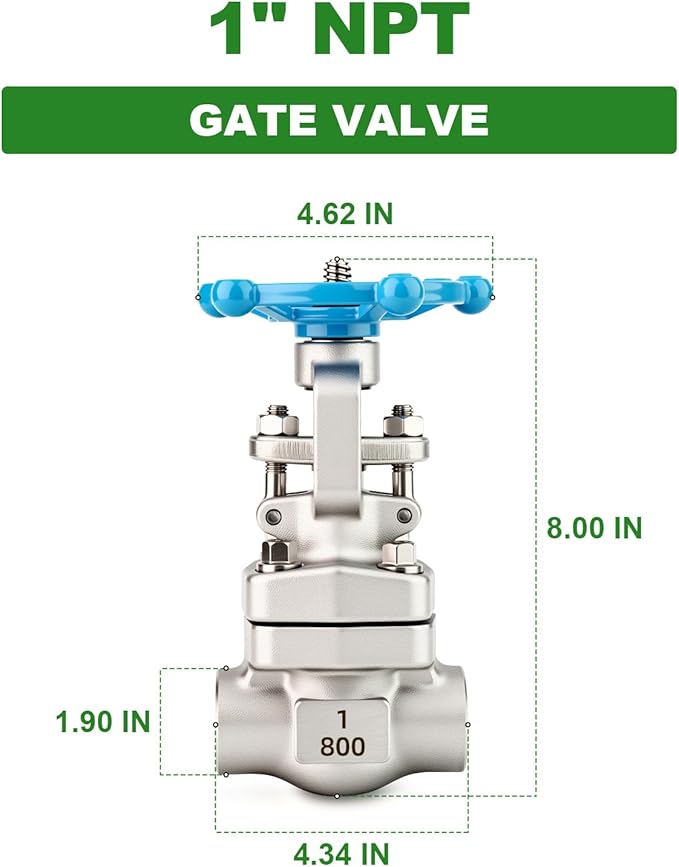 TAISHER 1PCS Forging of 304 Stainless Steel Gate Valve, 1" NPT Female Rotary Sluice Valve With Wheel Handle, For Water, Oil, Gas