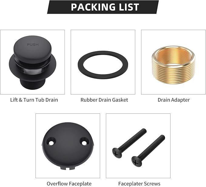 Matte Black Bath Tub Drain and Overflow Kit, Universal All Metal Tip-Toe Bathtub Drain Replacement Kit with Fine/Coarse Thread