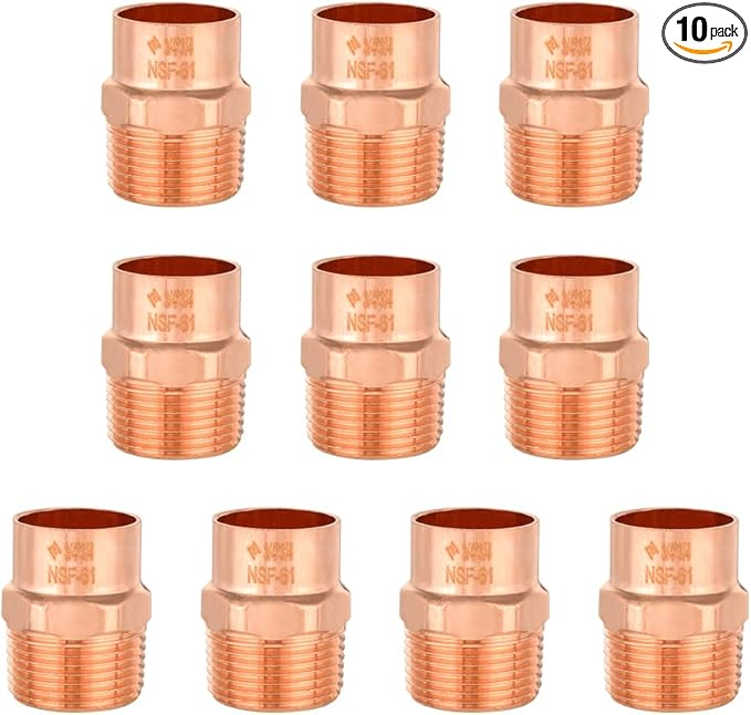 (Pack of 10) EFIELD 3/4-Inch Copper Male Adapter C x MNPT, LF Copper Plumbing Fittings with Sweat Solder X MNPT Connection,(COPPER061)