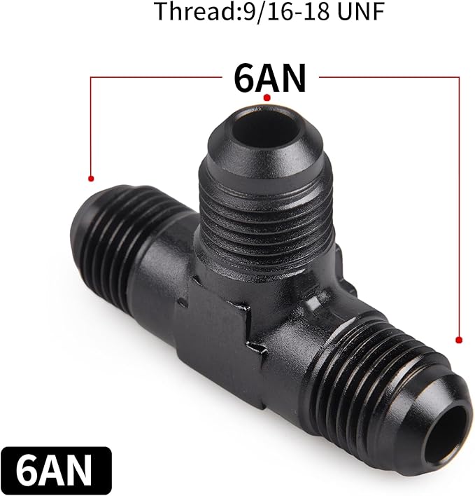 6AN Male Flare Tee Fitting Adapter T Fuel Hose Union Aluminum 2Pcs