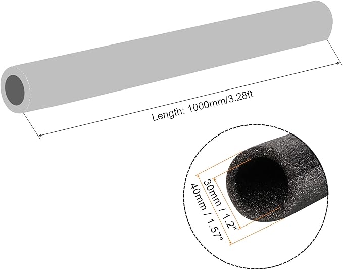 MECCANIXITY Foam Tube Sponge Protective Sleeve Heat Preservation Black Sleeve Polyethylene Pipe 30x40mm(1.2x1.57 Inch) for Pipe Insulation, Pack of 2