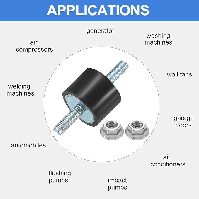 uxcell 4Pcs M5 x 15mm Rubber Mounts, 15 x 20mm Cylindrical Anti Vibration Isolator Studs Shock Absorber Double Studs with Nuts for Car Bobbin Generator Air Compressors