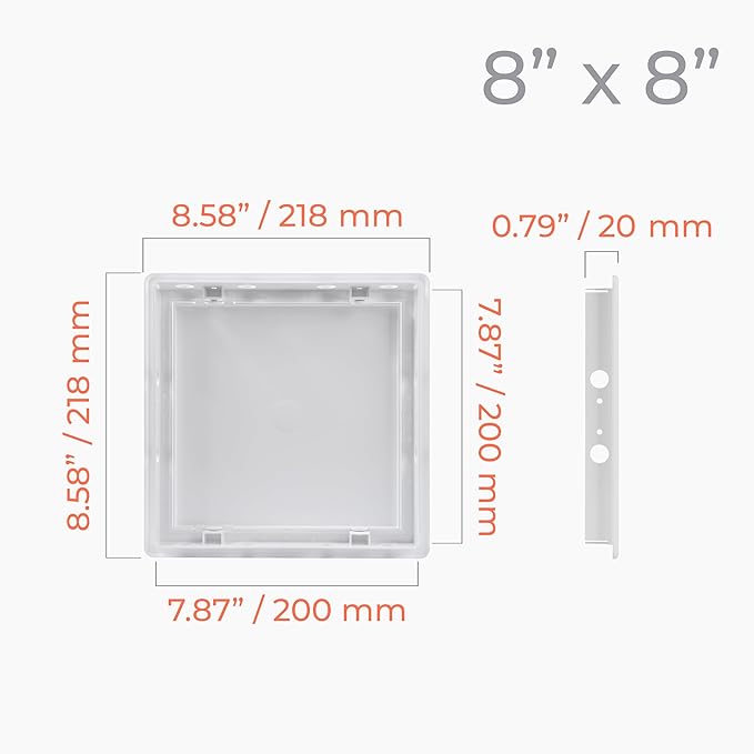8x8 Inch White Access Panel – ABS Plastic Square Wall & Ceiling Access Door for Plumbing Electrical HVAC – Easy Install Indoor Panel for Drywall Home Improvement and Maintenance