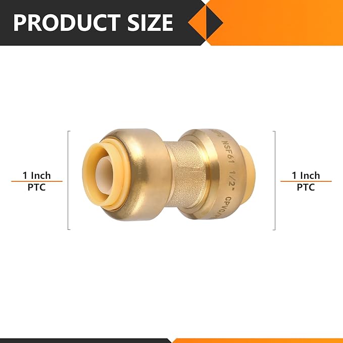 2-Pack HeSun Pushfit Coupling, 1" x 1" Push to Connect Plumbing Fittings with Disconnect Clip, Brass Push-fit Fittings for PEX, Copper, CPVC, PE-RT Pipes(PF009-2)