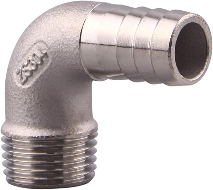 DERNORD 5/8" Hose Barb x 1/2" Male NPT Stainless Steel 90 Degree Elbow- Home Brew Pipe Fitting