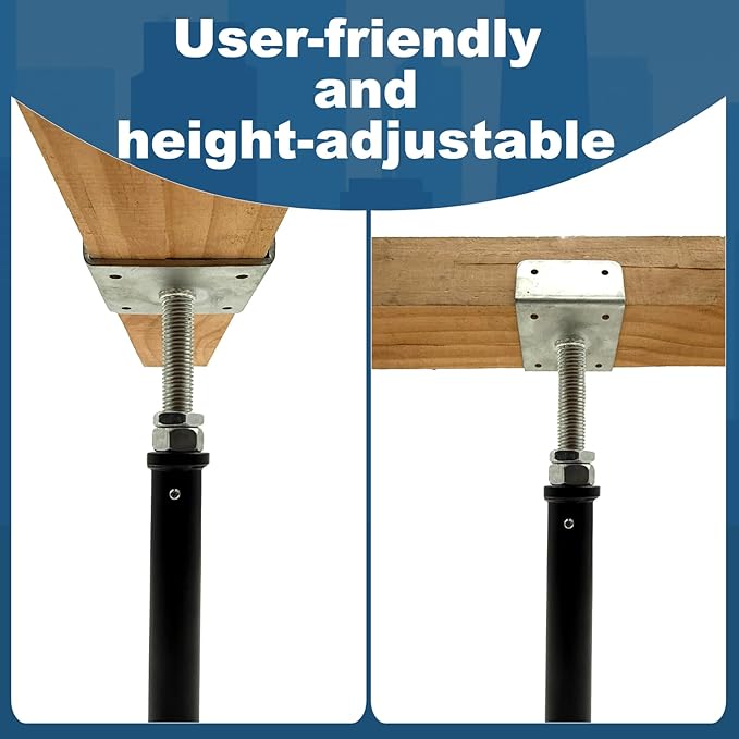 4 Pack U-Shaped Floor Jack - Adjustable Steel Beam Support for 4x2, 4x4, 4x6 Joists Heavy Duty Screw Jack with U-Head Telepost & House Jack.11-14.5 Inch Adjustment Range.