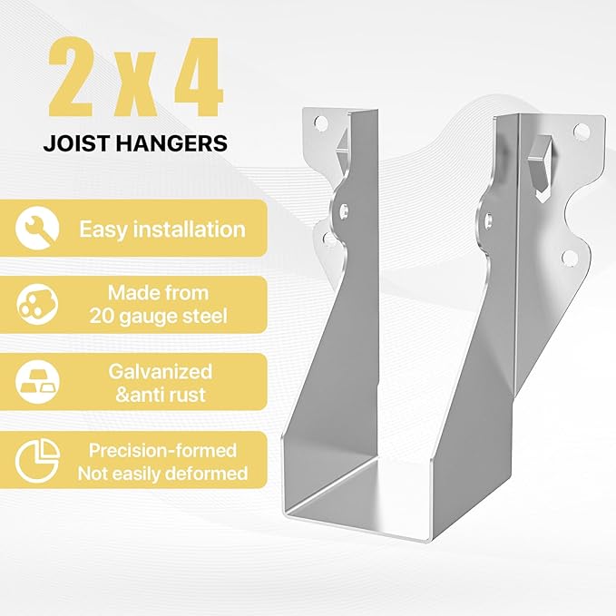 20 pcs 2x4 Joist Hanger,LU26 20 Gauge Double Shear Face Mount Joist Hanger,Hurricane Ties for Rafters Tie Brackets Great for Floor Deck and Ceiling Joists