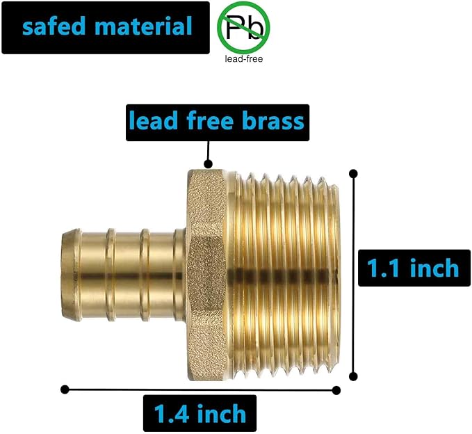 (10 Pack) Lidertik 3/4 NPT to 1/2 PEX Fittings Adapter, 1/2" PEX F1807 to 3/4" NPT Male Threaded Adapter Brass