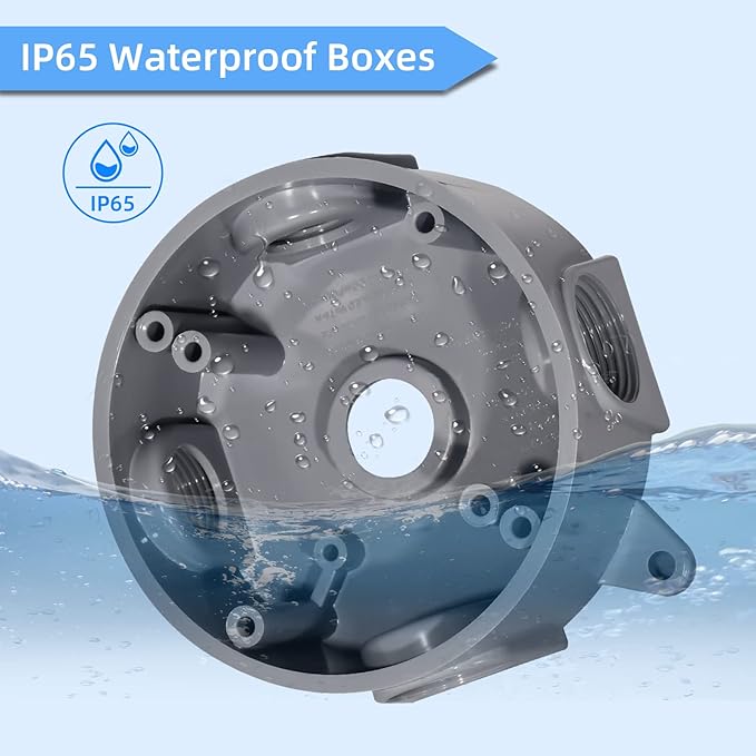 Round Electrical Outlet Box, Weatherproof 5 Hole-1/2 or 3/4 in Electrical Outlet Box, UL Listed, PVC No Cover Junction Box, Gray