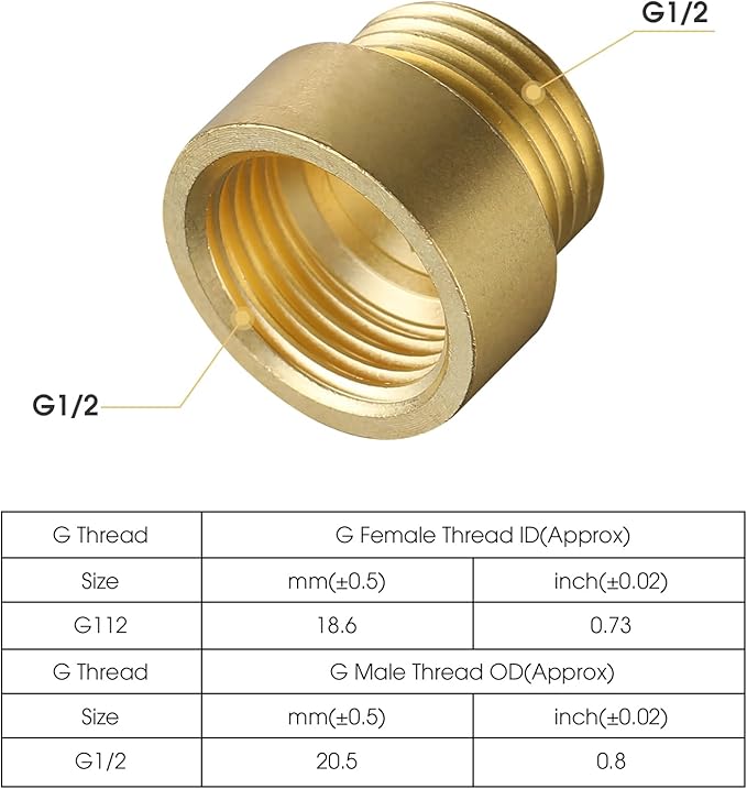2 Packs Length 20 mm G1/2 Male to Female Brass Fittings for Connecting and Extending Pipes Tubs and Taps