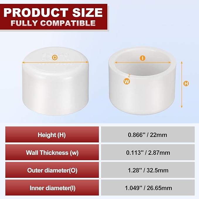 25 Pcs 3/4" PVC External End Cap Fitting, SCH40 Furniture Grade PVC Pipe Plug Adapter, Pipe Cover Fittings for DIY Project, Irrigation System, Plumbing Framework, Garden Structures