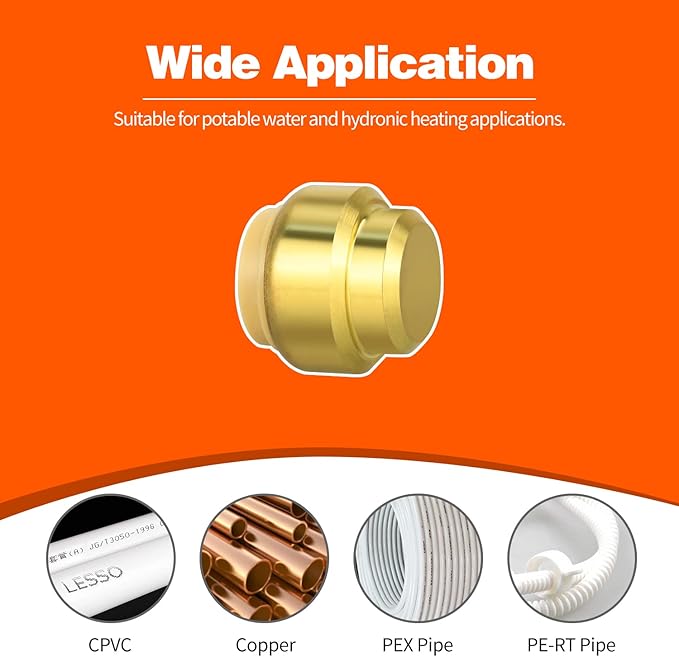 6 Pack Push-to-Connect Plumbing Fittings, 1/2" Pushfit End Cap Fittings with Disconnect Clip for Copper, PEX, CPVC Pipe
