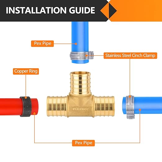 10-Pack HeSun PEX Fittings, 1"x1"x1" Pex Tee, Brass Crimp Fitting for ASTM F1807(PEX1807074-10)
