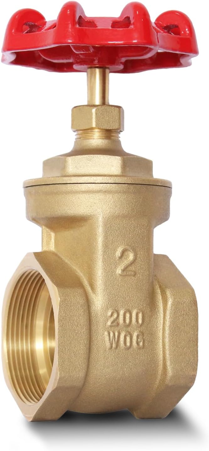 2" NPT Brass Gate Valve, Heavy Duty Female x Female Thread Manual Rotary Sluice Valve with Wheel Handle for Water, Oil, Gas, Industrial Plumbing, and HVAC Systems (2", DN50)