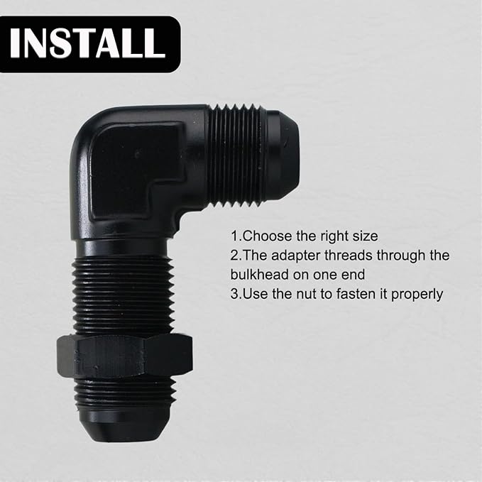 10AN Male Flare 90 Degree Bulkhead Fitting Adapter with 10AN Nut Aluminum Black
