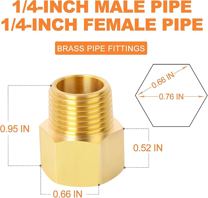 GASHER 5PCS Brass Pipe Fitting, Reducer Adapter, 1/4-Inch Male Pipe x 1/4-Inch Female Pipe