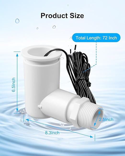 SS2 Float Switch L Shape Compatible with Safe-T-Switch, AC Float Switch for HVAC Drain Pan Condensate Outlet, AC Water Level Switch with 3/4 Inch Adapter 6Ft Wire and Tape, 2 Pack