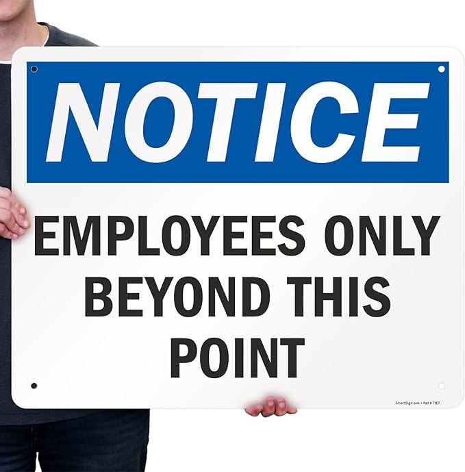 SmartSign 24 x 30 inch “Employees Only Sign, Employees Only Beyond This Point Sign” Metal Sign, 80 mil Laminated Rustproof Aluminum, Blue, Black and White, Made in USA