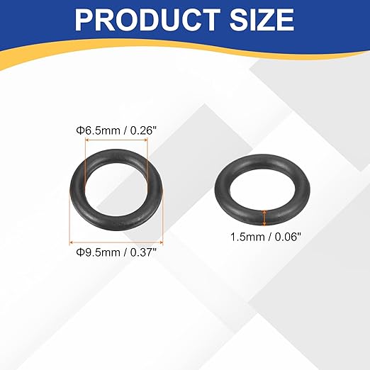 HARFINGTON 50pcs Nitrile Rubber O-Rings 9.5mm OD 6.5mm ID 1.5mm Width Metric Buna-N NBR Sealing Gasket Plumbing Sealing Repair O Rings for Car Auto Vehicle Repair Faucet Air Gas