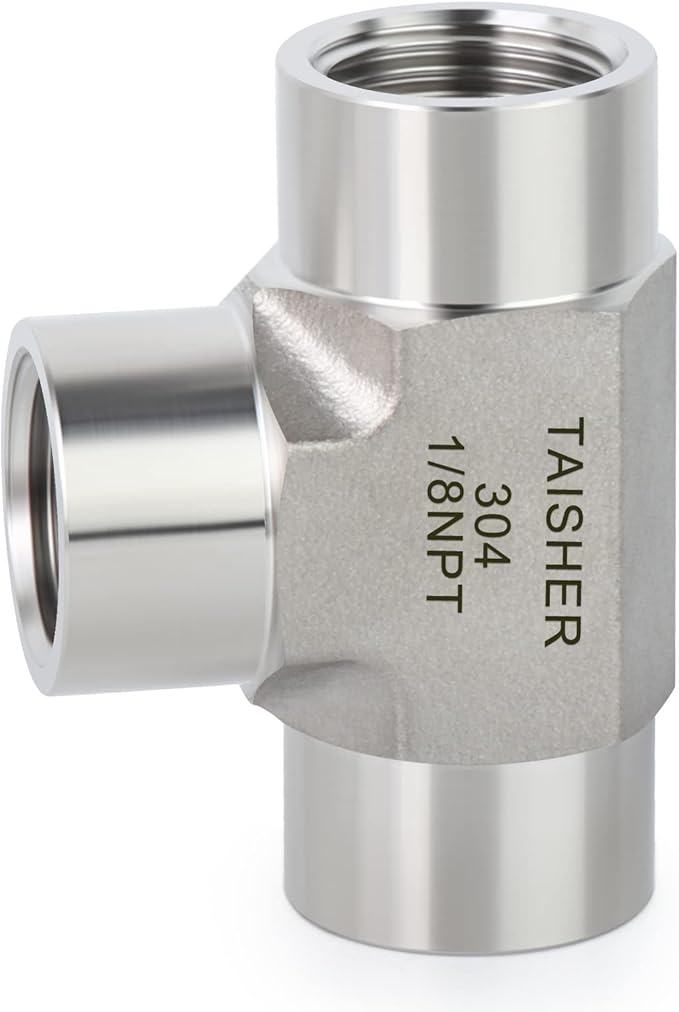 TAISHER 1PCS Forging of 304 Stainless Steel Tee Pipe Fittings, 1/8" x 1/8" x 1/8" NPT Female Pipe Fittings