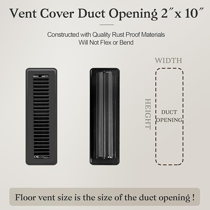 2 PCS Floor Vents Floor Registers 2x10 inch, Heavy Duty Metal Heat Air Vent Covers 2 X 10 with Rust Proof Finish for Home Office Wall Floor Registers Grilles & Vents (2, Black, 2x10 Inches)