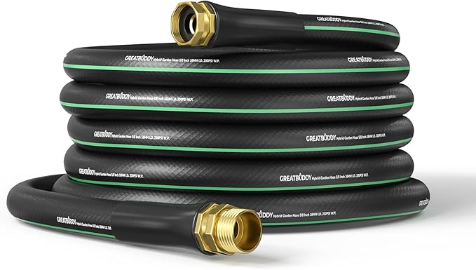 GreatBuddy Garden Hose 50ft, 5/8" Water Hose Heavy Duty, Flexible, Lightweight Hybrid Hose, Burst 600 PSI with Solid Brass Male to Female Fittings Leakproof Hose for Backyard, Garden