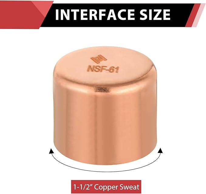 (Pack of 1) EFIELD 1-1/2-Inch Solder Copper Pipe End Cap (Plug), LF Copper Plumbing Fittings with Sweat Solder Connection,(COPPER124)