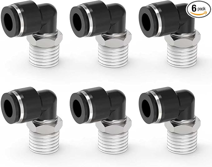 6Packs 3/8" OD Tube x 3/8" NPT Thread Elbow Push to Connect Fittings,Pneumatic Male Quick Connect Air Line Hose Fittings Accessories