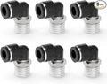 6Packs 6MM OD Tube x 1/8" NPT Thread Elbow Push to Connect Fittings,Pneumatic Male Quick Connect Air Line Hose Fittings Accessories
