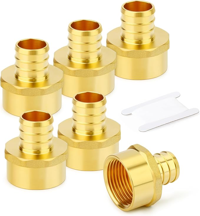 GASHER 6Pcs No Lead Brass 3/4" Pex Female Adapter, 3/4" Female NPT to 3/4" PEX Adapter for Pex Tubing